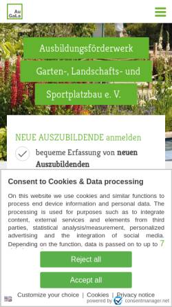 Vorschau der mobilen Webseite www.augala.de, Ausbildungsförderwerk Garten-, Landschafts- und Sportplatzbau e.V.