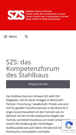 Vorschau der mobilen Webseite www.szs.ch, SZS - Stahlbau Zentrum Schweiz