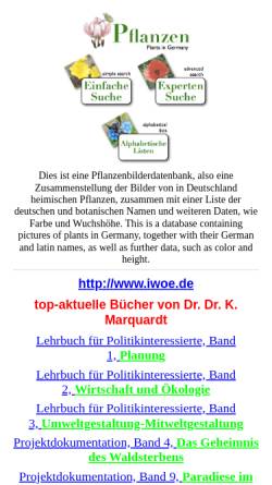 Vorschau der mobilen Webseite www.iwoe.de, Botanisches Pflanzenverzeichnis