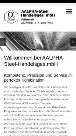 Vorschau der mobilen Webseite www.aalpha-steel.at, Aalpha-Steel Handelsges. mbH