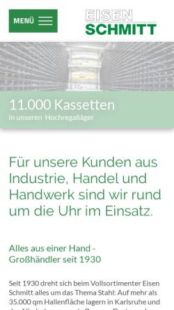 Vorschau der mobilen Webseite www.eisen-schmitt.de, Eisen Schmitt - Alois Schmitt GmbH & Co. KG