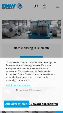 Vorschau der mobilen Webseite www.emw-stahlservice.de, EMW Eisen- und Metallhandel GmbH