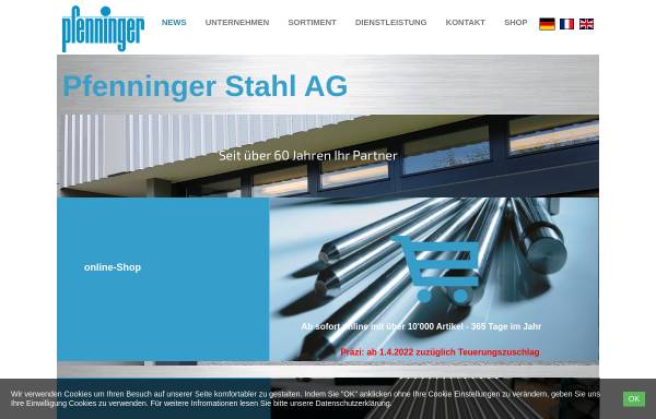 Vorschau von www.pfenninger-stahl.ch, Pfenninger Stahl AG