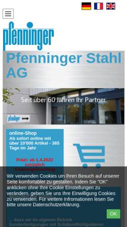 Vorschau der mobilen Webseite www.pfenninger-stahl.ch, Pfenninger Stahl AG