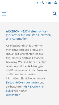Vorschau der mobilen Webseite www.hesch-automation.com, AXXERON HESCH electronics GmbH
