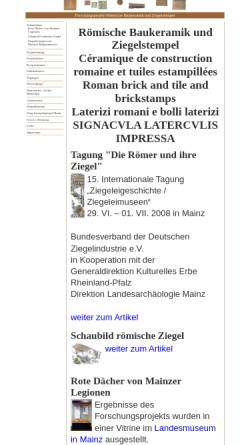 Vorschau der mobilen Webseite www.ziegelforschung.de, Forschungsprojekt Römische Baukeramik und Ziegelstempel