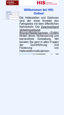 Vorschau der mobilen Webseite zvbn-his.de, Zweckverband Verkehrsverbund Bremen Niedersachsen (ZVBN)