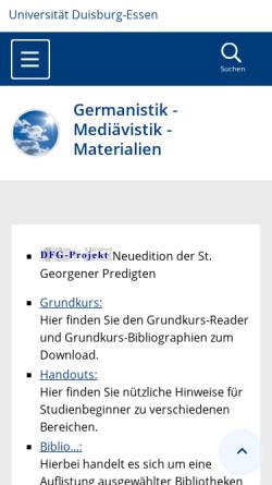 Vorschau der mobilen Webseite www.uni-due.de, Mediävistik Materialien
