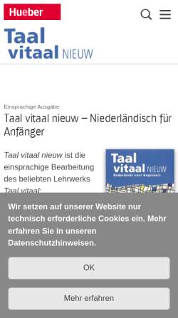 Vorschau der mobilen Webseite www.hueber.de, Hueber Verlag: Taal vitaal und Taal totaal