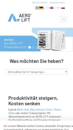 Vorschau der mobilen Webseite www.aero-lift.de, Aero-Lift Vakuumtechnik GmbH