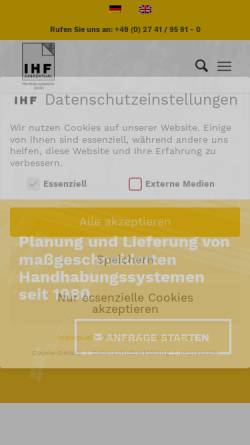 Vorschau der mobilen Webseite www.ihf-jungenthal.de, IHF-Jungenthal Handhabungstechnik GmbH