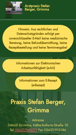 Vorschau der mobilen Webseite www.praxis-berger.de, Gemeinschaftspraxis Berger