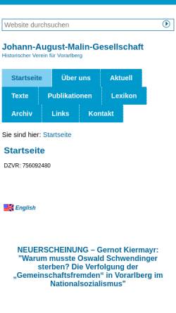 Vorschau der mobilen Webseite www.malingesellschaft.at, Johann-August-Malin-Gesellschaft und Vorarlberger Autorengesellschaft