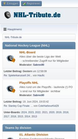 Vorschau der mobilen Webseite www.nhl-tribute.de, NHL-Tribute.de