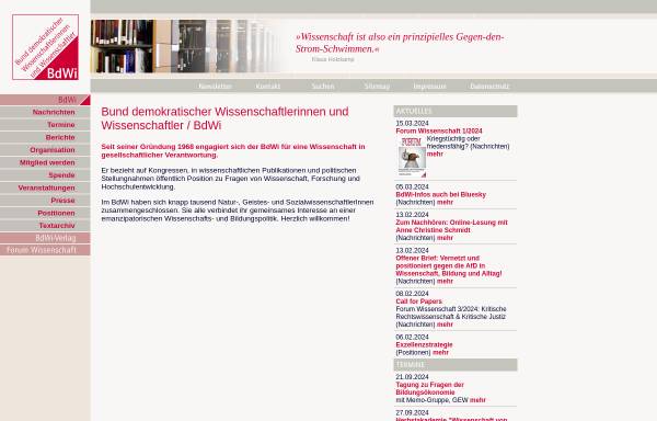 Vorschau von www.bdwi.de, Bund demokratischer Wissenschaftlerinnen und Wissenschaftler (BdWi)