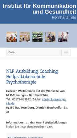 Vorschau der mobilen Webseite www.nlp-trainings-tille.de, Institut für Kommunikation und Gesundheit Bernhard Tille