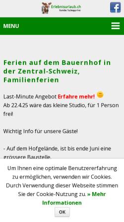 Vorschau der mobilen Webseite www.erlebnisurlaub.ch, Bauernhof Familie Werner und Manuela Tschopp