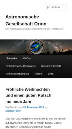 Vorschau der mobilen Webseite www.agorion.de, Astronomische Gesellschaft Orion Bad Homburg.e.V.