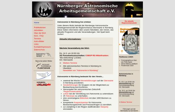 Vorschau von www.naa.net, Nürnberger Astronomische Arbeitsgemeinschaft e.V. (NAA)