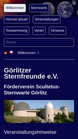 Vorschau der mobilen Webseite www.goerlitzer-sternfreunde.de, Verein Görlitzer Sternfreunde e.V.