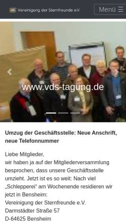 Vorschau der mobilen Webseite www.vds-astro.de, Vereinigung der Sternfreunde e.V.