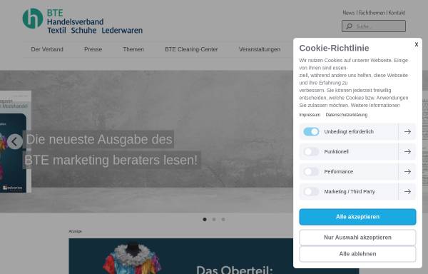 Vorschau von www.bte.de, Bundesverband des Deutschen Textileinzelhandels e.V. (BTE)