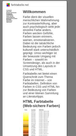Vorschau der mobilen Webseite www.farbtabelle.net, Farbtabelle in HTML
