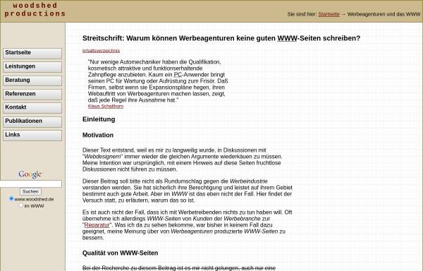 Vorschau von www.woodshed.de, Warum können Werbeagenturen keine guten WWW-Seiten schreiben?