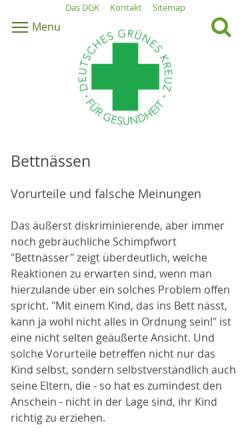 Vorschau der mobilen Webseite www.dgk.de, Bettnässen - Problem für Eltern und Kind