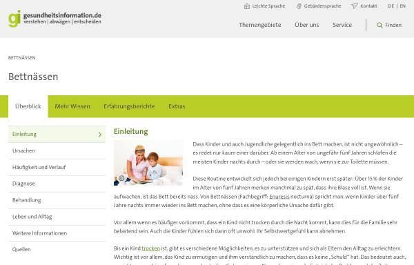 Vorschau von www.gesundheitsinformation.de, Bettnässen bei Kindern und Jugendlichen