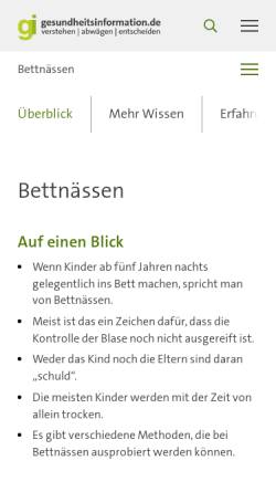 Vorschau der mobilen Webseite www.gesundheitsinformation.de, Bettnässen bei Kindern und Jugendlichen