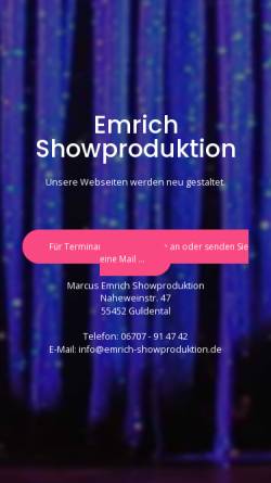 Vorschau der mobilen Webseite www.emrich-showproduktion.de, Marcus Emrich Showproduktion