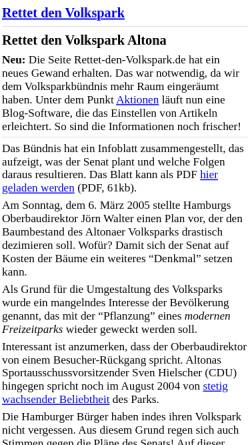 Vorschau der mobilen Webseite www.rettet-den-volkspark.de, Rettet den Volkspark Altona