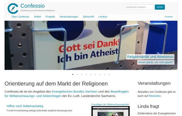 Vorschau von www.confessio.de, Glauben und Bekennen in religiösen Gemeinschaften
