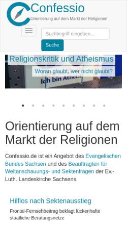 Vorschau der mobilen Webseite www.confessio.de, Glauben und Bekennen in religiösen Gemeinschaften
