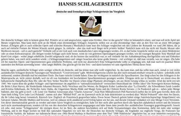 Vorschau von schlager.atspace.com, Hansis Schlagerseiten