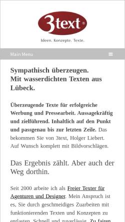 Vorschau der mobilen Webseite www.3text.de, Holger Liebert