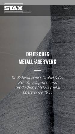 Vorschau der mobilen Webseite www.stax.de, STAX Deutsches Metallfaserwerk Dr. Schwabbauer GmbH & Co.
