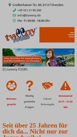 Vorschau der mobilen Webseite www.tweeny.de, Tweeny Tours GmbH