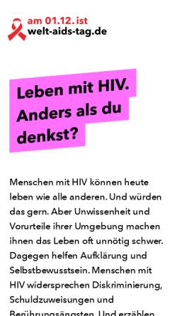 Vorschau der mobilen Webseite www.welt-aids-tag.de, Welt-Aids-Tag.de - Gemeinsam gegen Aids