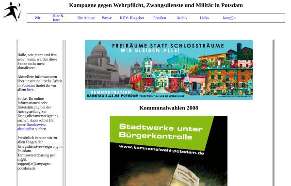 Vorschau von www.kampagne-potsdam.de, Kampagne gegen Wehrpflicht, Zwangsdienste und Militär in Potsdam