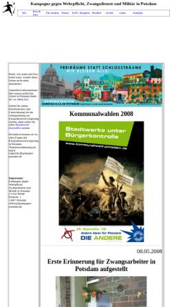 Vorschau der mobilen Webseite www.kampagne-potsdam.de, Kampagne gegen Wehrpflicht, Zwangsdienste und Militär in Potsdam