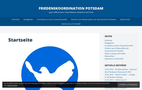 Vorschau von www.friedenskoordination-potsdam.de, Potsdamer Friedenskoordination gegen Militarismus, Rassismus und Krieg