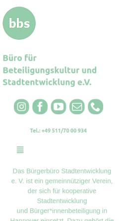 Vorschau der mobilen Webseite bbs-hannover.de, Bürgerbüro Stadtentwicklung Hannover