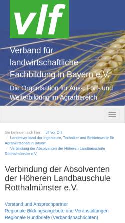Vorschau der mobilen Webseite www.vlf-bayern.de, Verbindung der Absolventen der Höheren Landbauschule Rotthalmünster