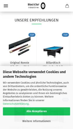Vorschau der mobilen Webseite www.bill-dart.de, Billard Dart Pokal Shop Wolfgang Salm