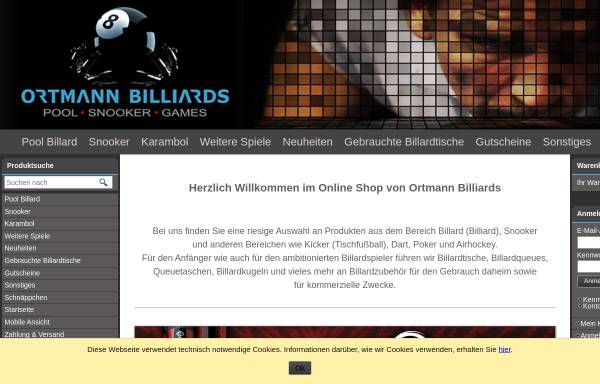 Vorschau von www.ortmann-billiards.com, Ortmann Billiards
