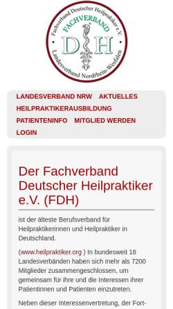 Vorschau der mobilen Webseite www.heilpraktikerschule-in-nrw.de, Fachverband Deutscher Heilpraktiker (FDH), Landesverband Nordrhein-Westfalen e.V.