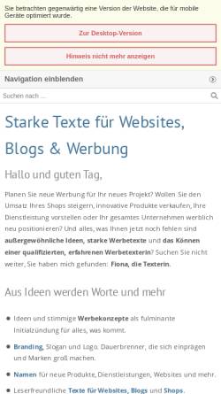 Vorschau der mobilen Webseite www.fiona-die-texterin.de, Texterin - Fiona Amann