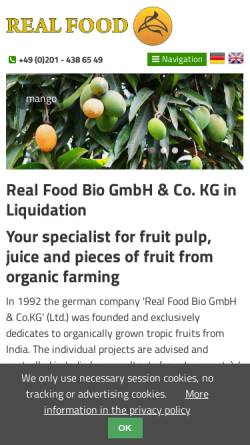 Vorschau der mobilen Webseite realfood.de, Real Food Bio GmbH